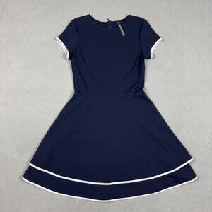 Design Lab Navy Blue Fit & Flare Dress M White Trim